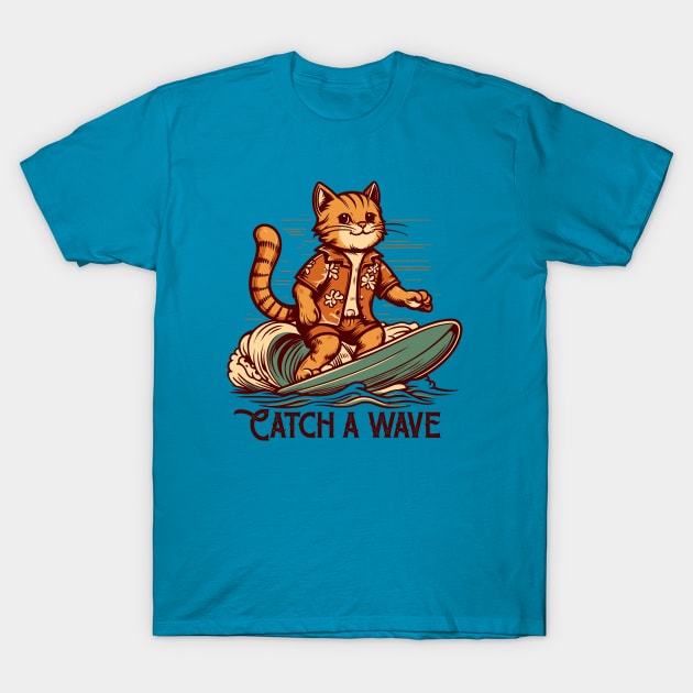 Cartoon Mascot Cat Surfing T-Shirt by Casually Fashion Store